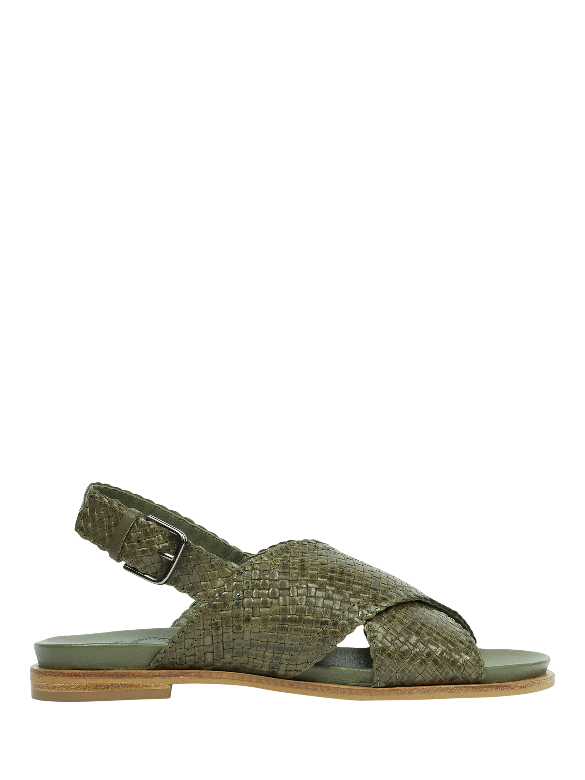 Product image 1 of 6, which shows Celtic & Co. Woven Leather Cross Strap Sandals, Olive, EU36