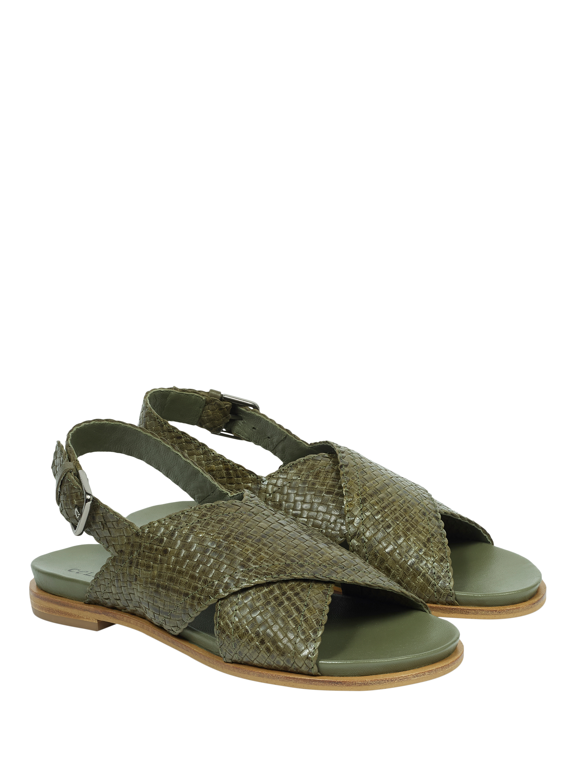 Product image 2 of 6, which shows Celtic & Co. Woven Leather Cross Strap Sandals, Olive, EU36