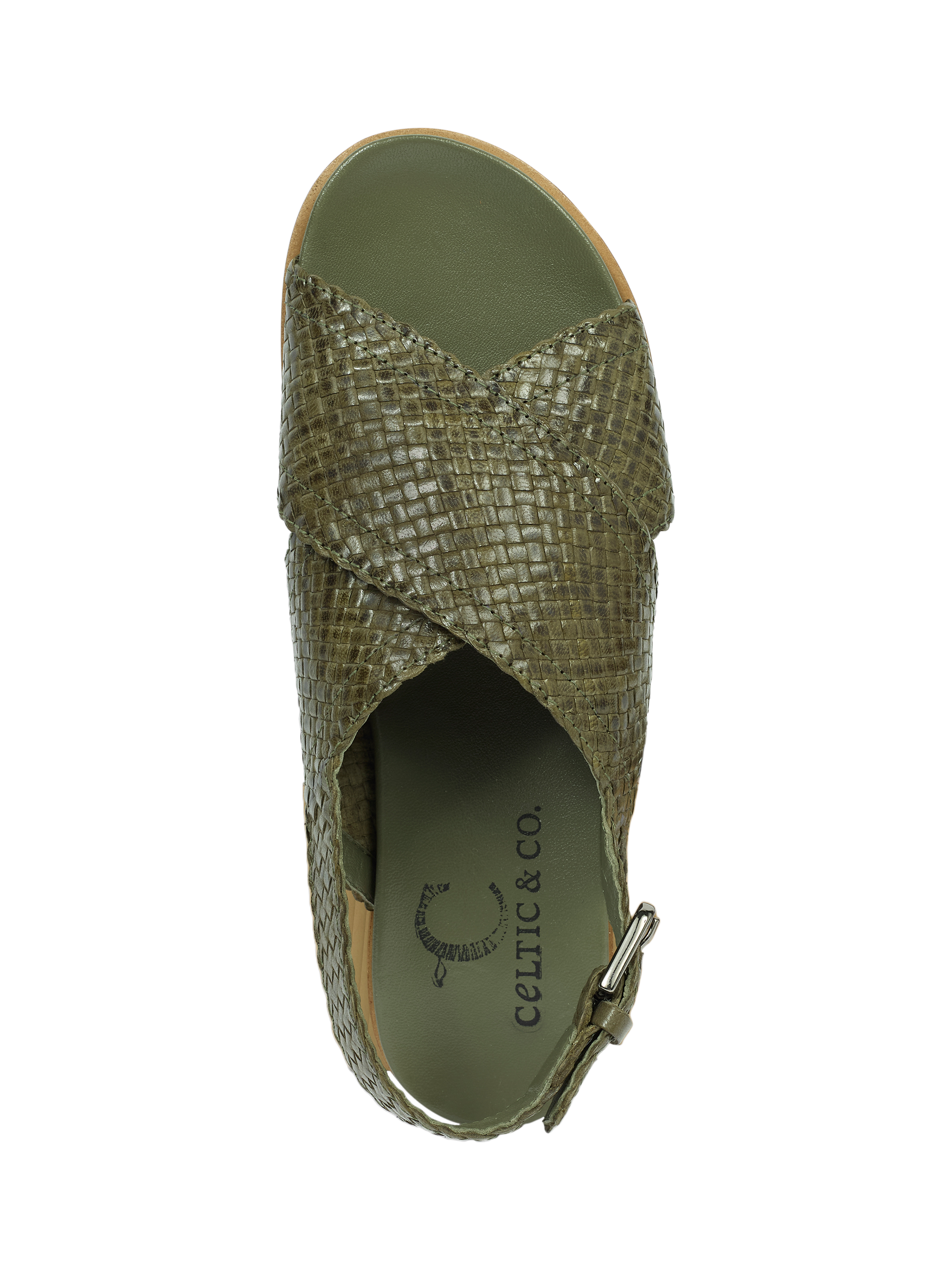 Product image 5 of 6, which shows Celtic & Co. Woven Leather Cross Strap Sandals, Olive, EU36