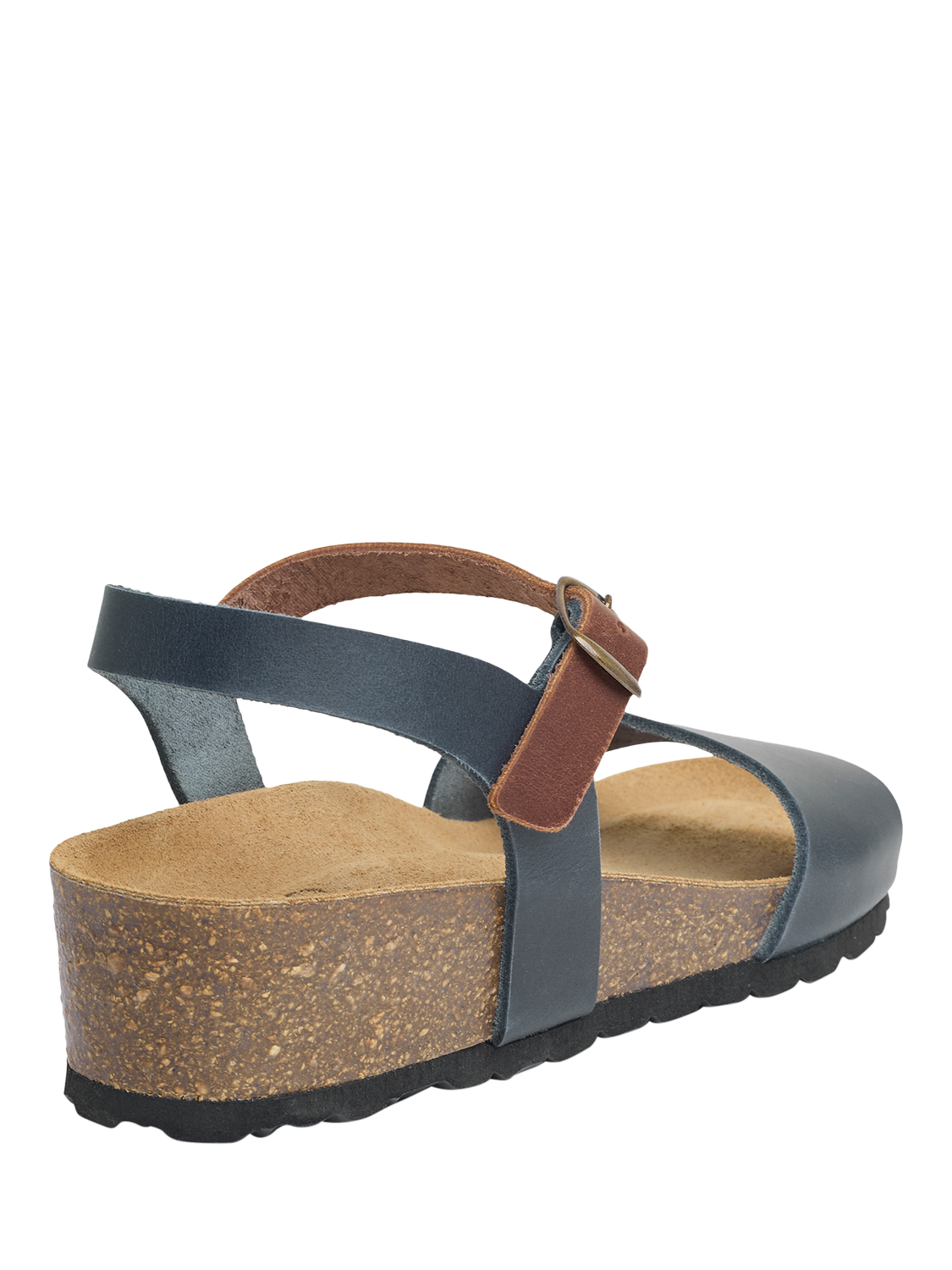Product image 3 of 6, which shows Celtic & Co. Leather Low Wedge Double Buckle Sandals, Navy/Rust, EU36