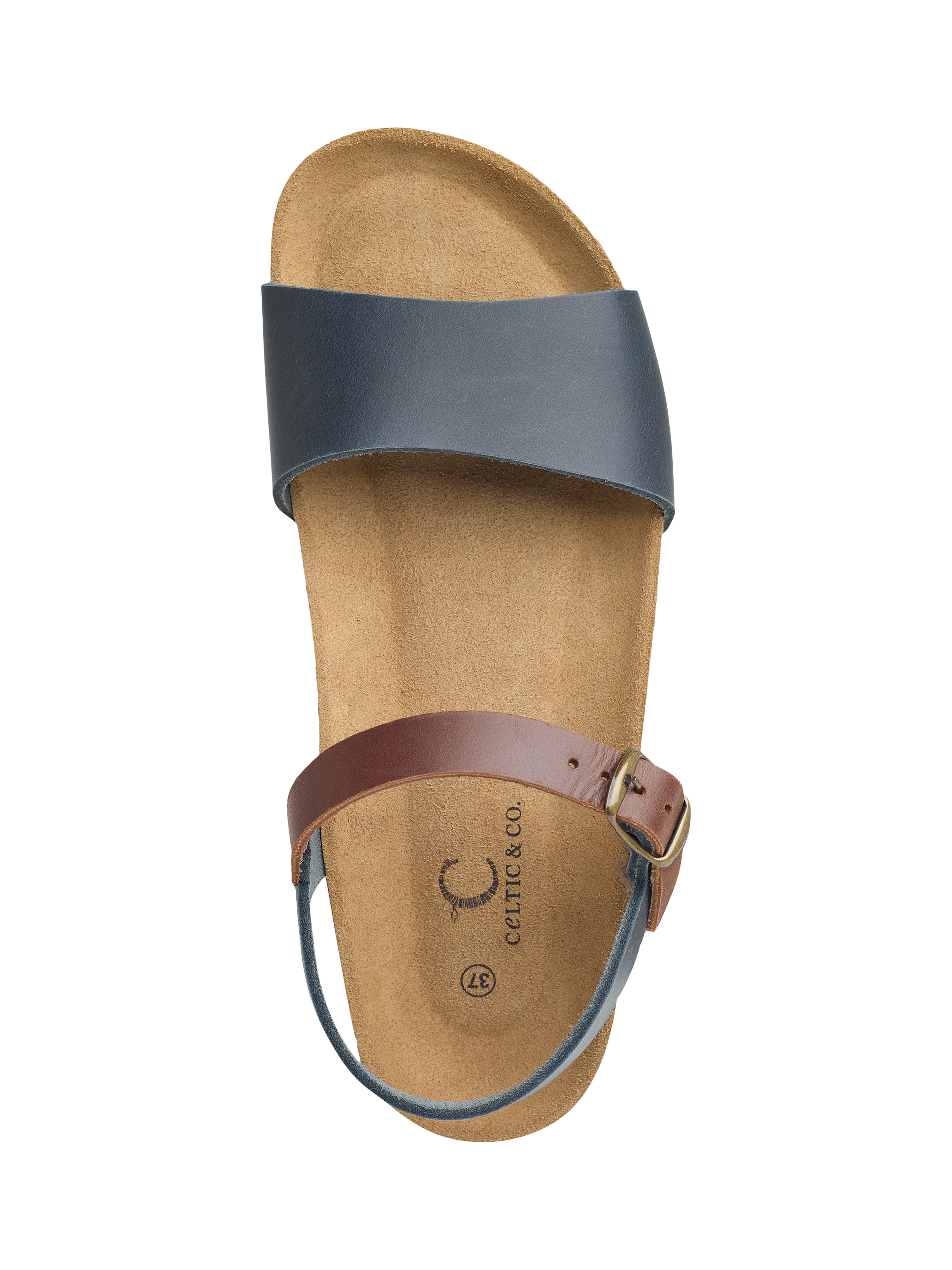 Product image 4 of 6, which shows Celtic & Co. Leather Low Wedge Double Buckle Sandals, Navy/Rust, EU36