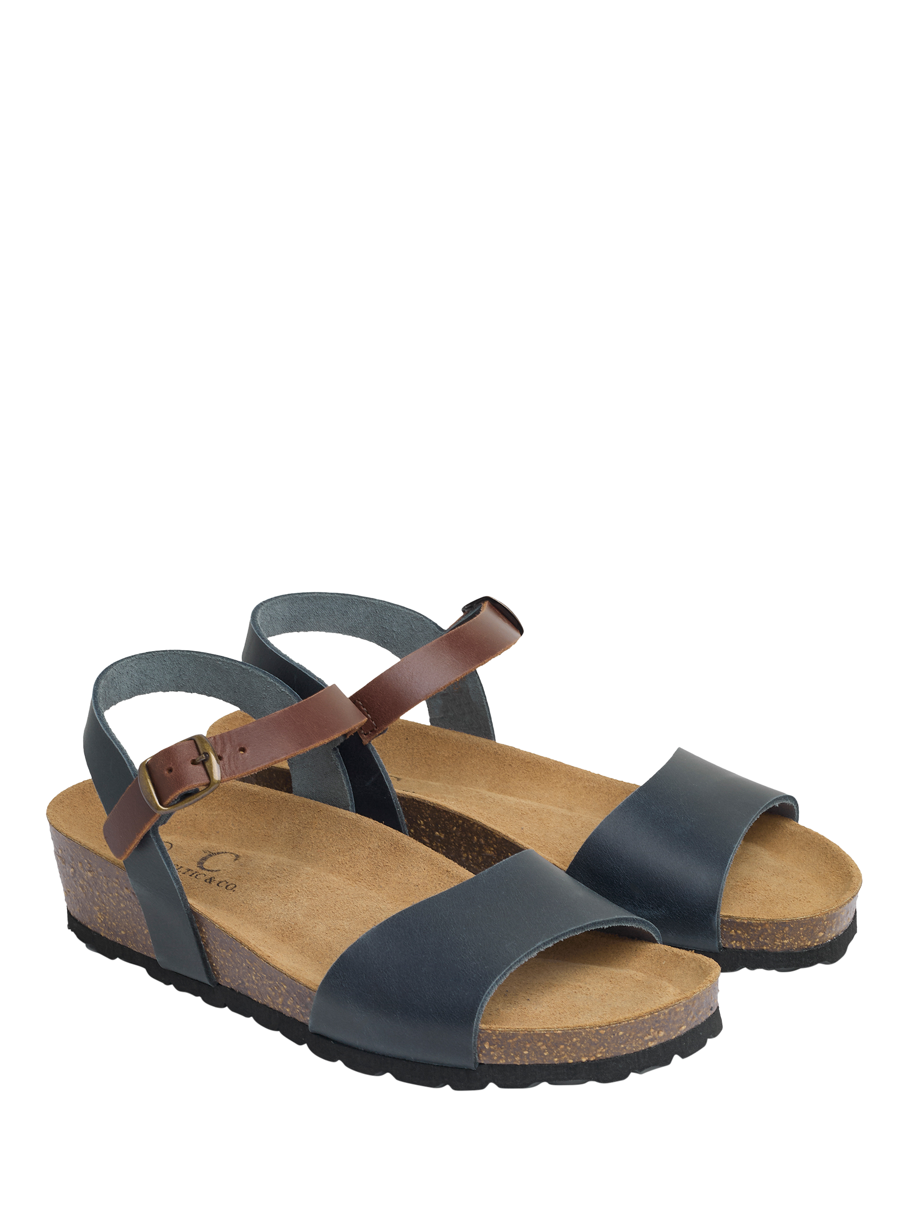 Product image 5 of 6, which shows Celtic & Co. Leather Low Wedge Double Buckle Sandals, Navy/Rust, EU36