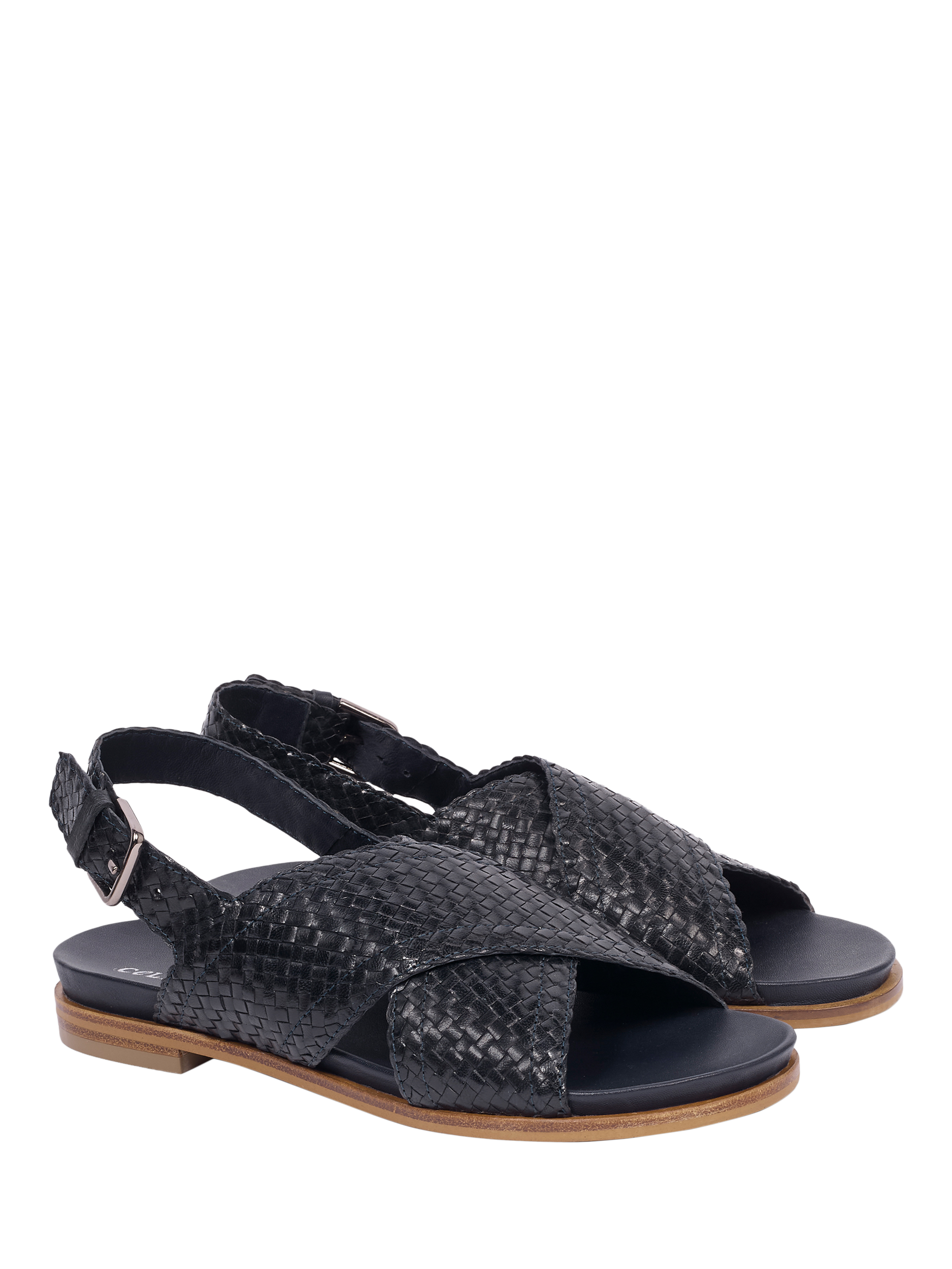 Product image 2 of 5, which shows Celtic & Co. Woven Leather Cross Strap Sandals, Dark Navy, EU36