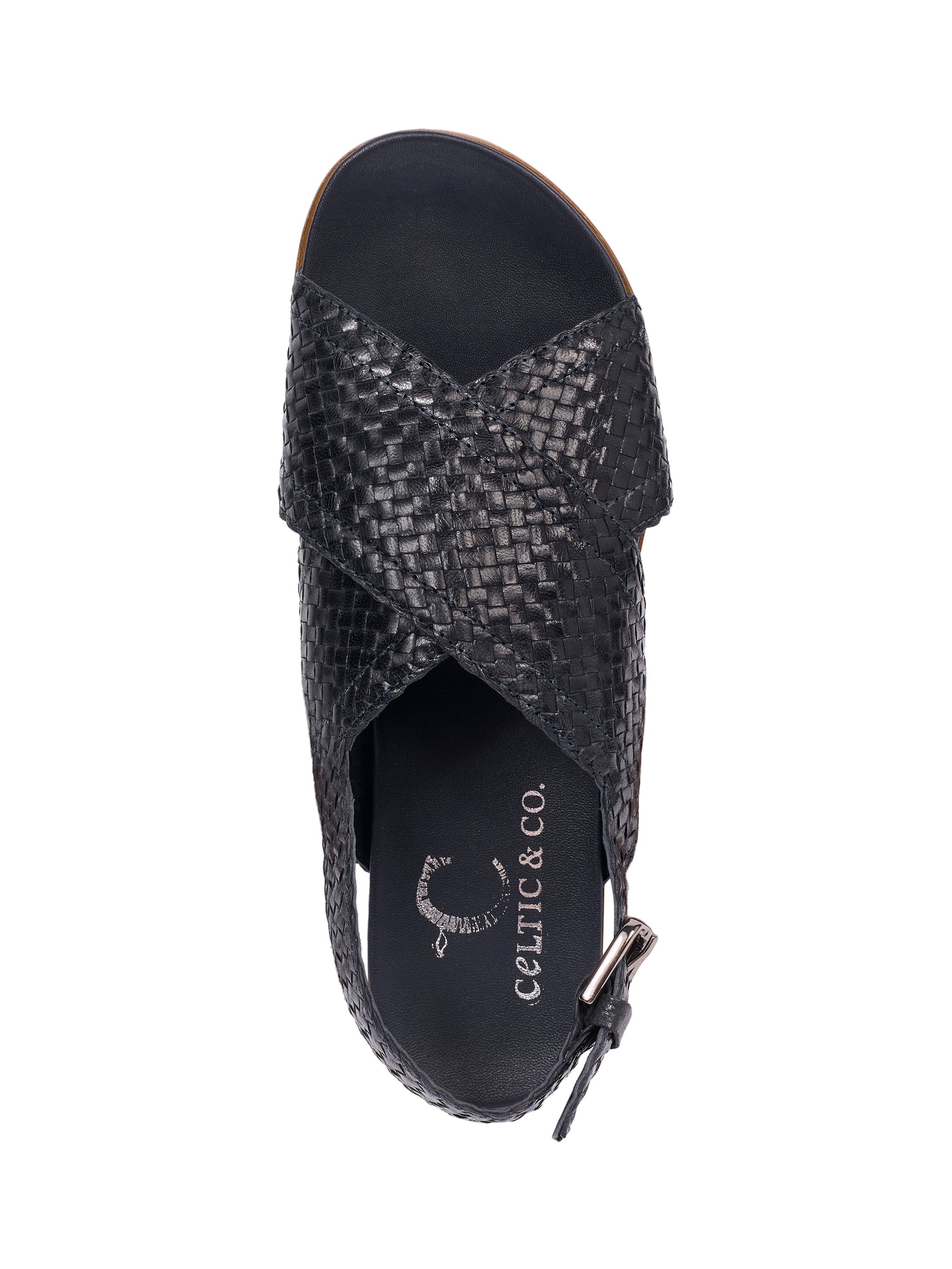 Product image 4 of 5, which shows Celtic & Co. Woven Leather Cross Strap Sandals, Dark Navy, EU36