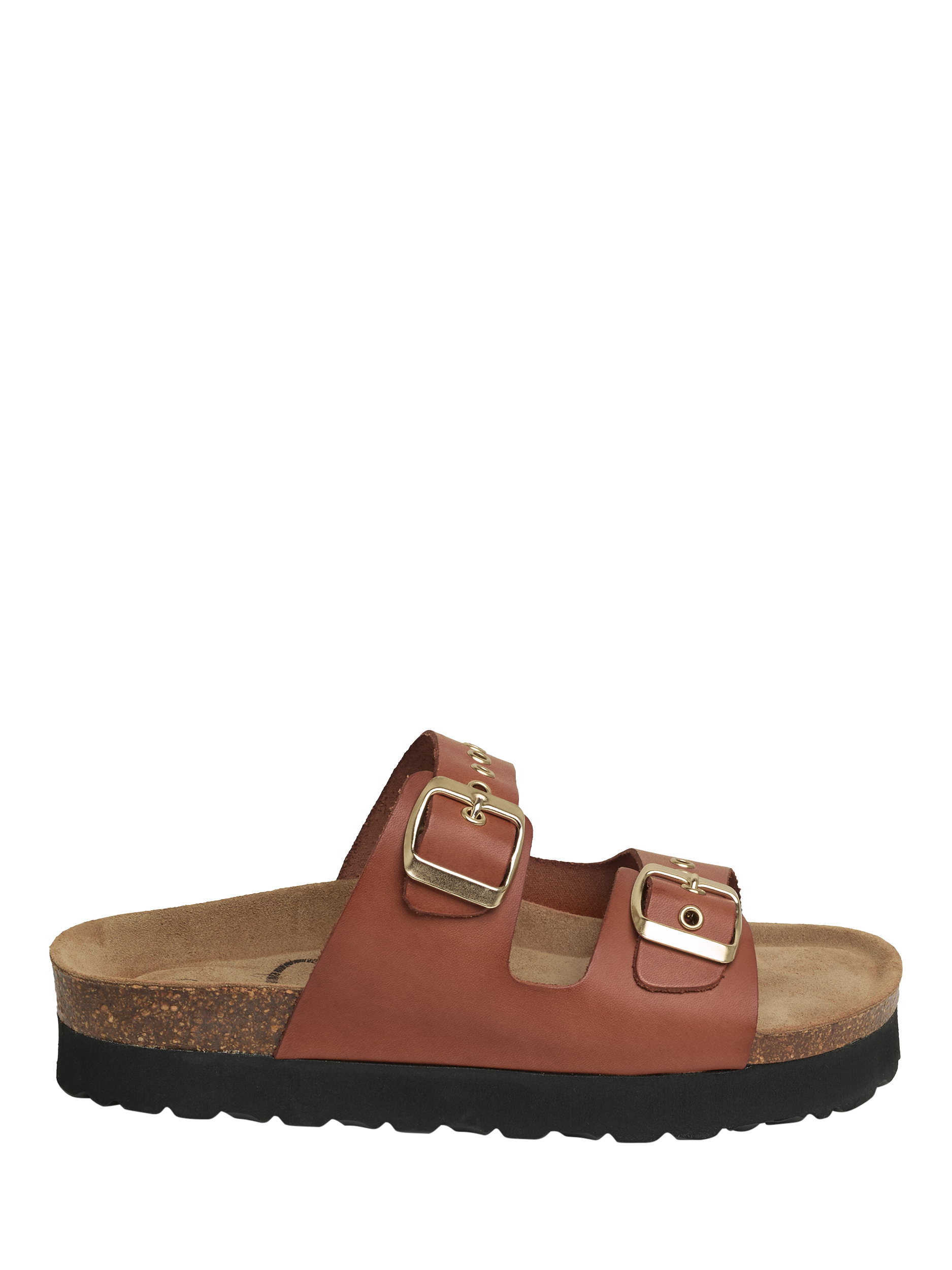 Product image 1 of 5, which shows Celtic & Co. Leather Platform Double Buckle Sandals, Antique Brown, EU36