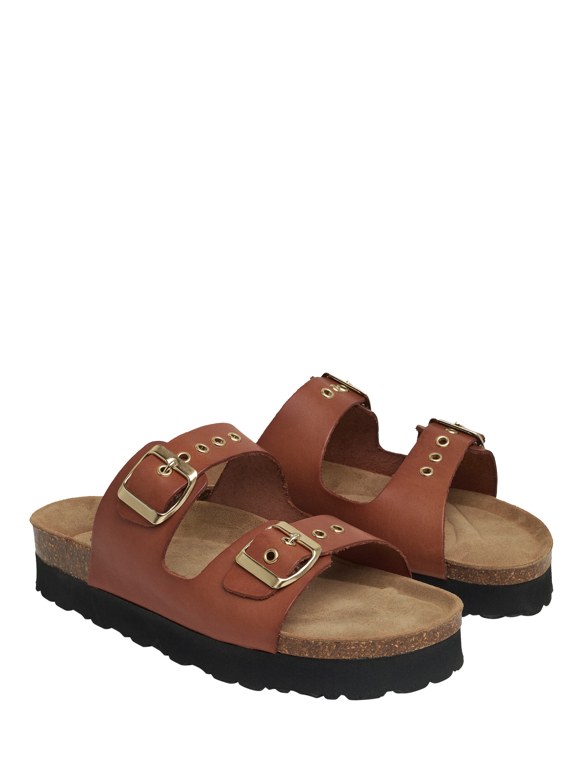 Product image 2 of 5, which shows Celtic & Co. Leather Platform Double Buckle Sandals, Antique Brown, EU36