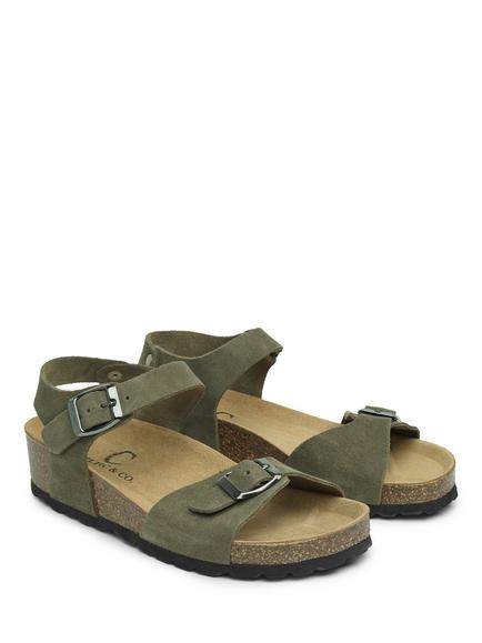 Celtic & Co. Leather Low Wedge Double Buckle Sandals, Olive - view 2, Olive