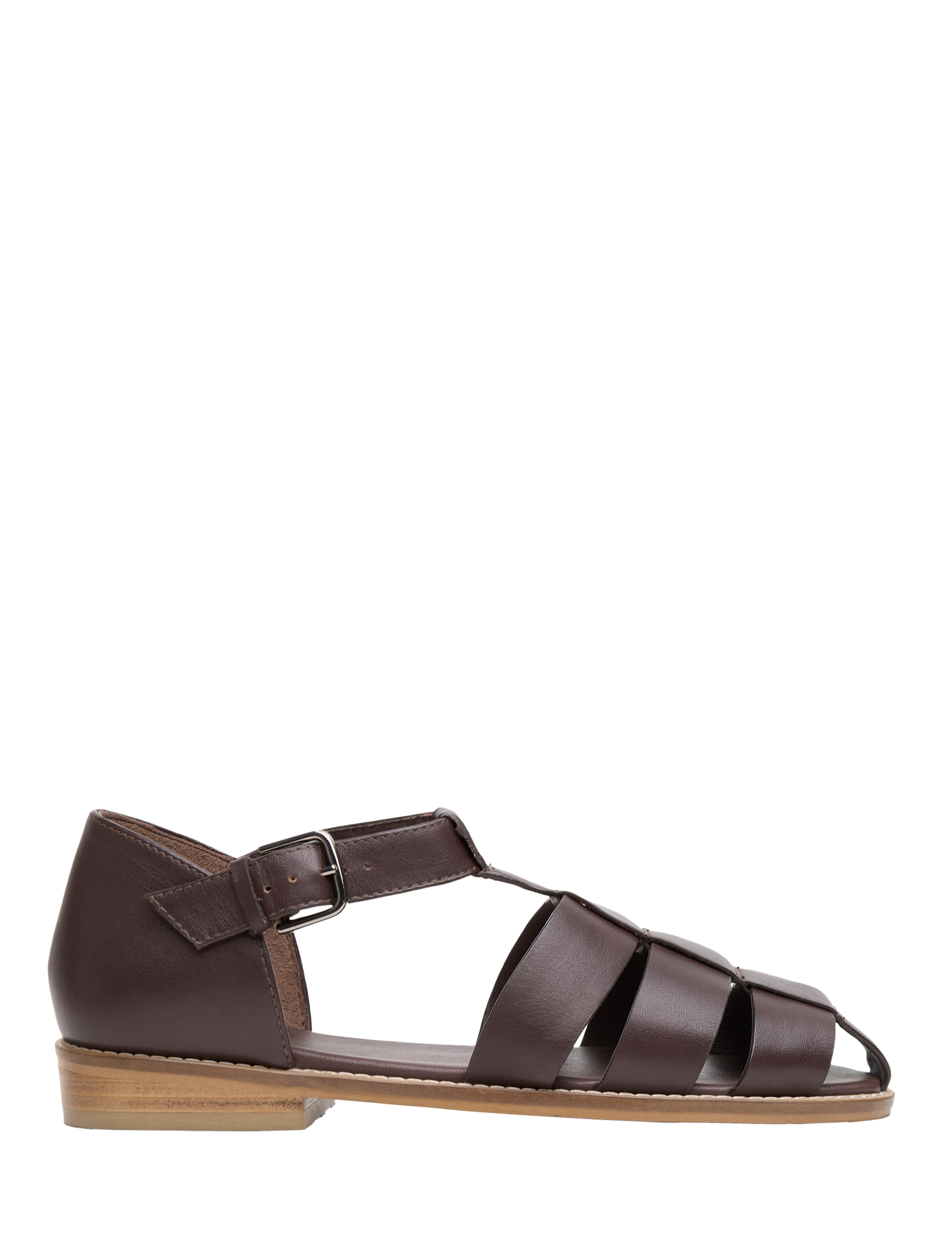 Product image 1 of 6, which shows Celtic & Co. Minimal Fisherman Leather Sandals, Chocolate, EU36