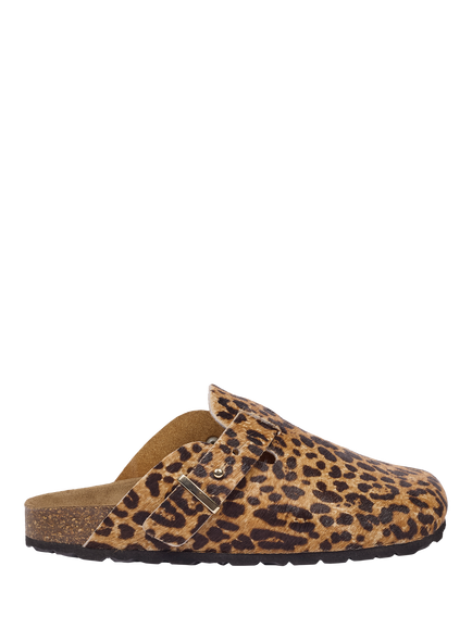 Celtic & Co. Leopard Leather Stud Strap Clogs, Multi, Multi
