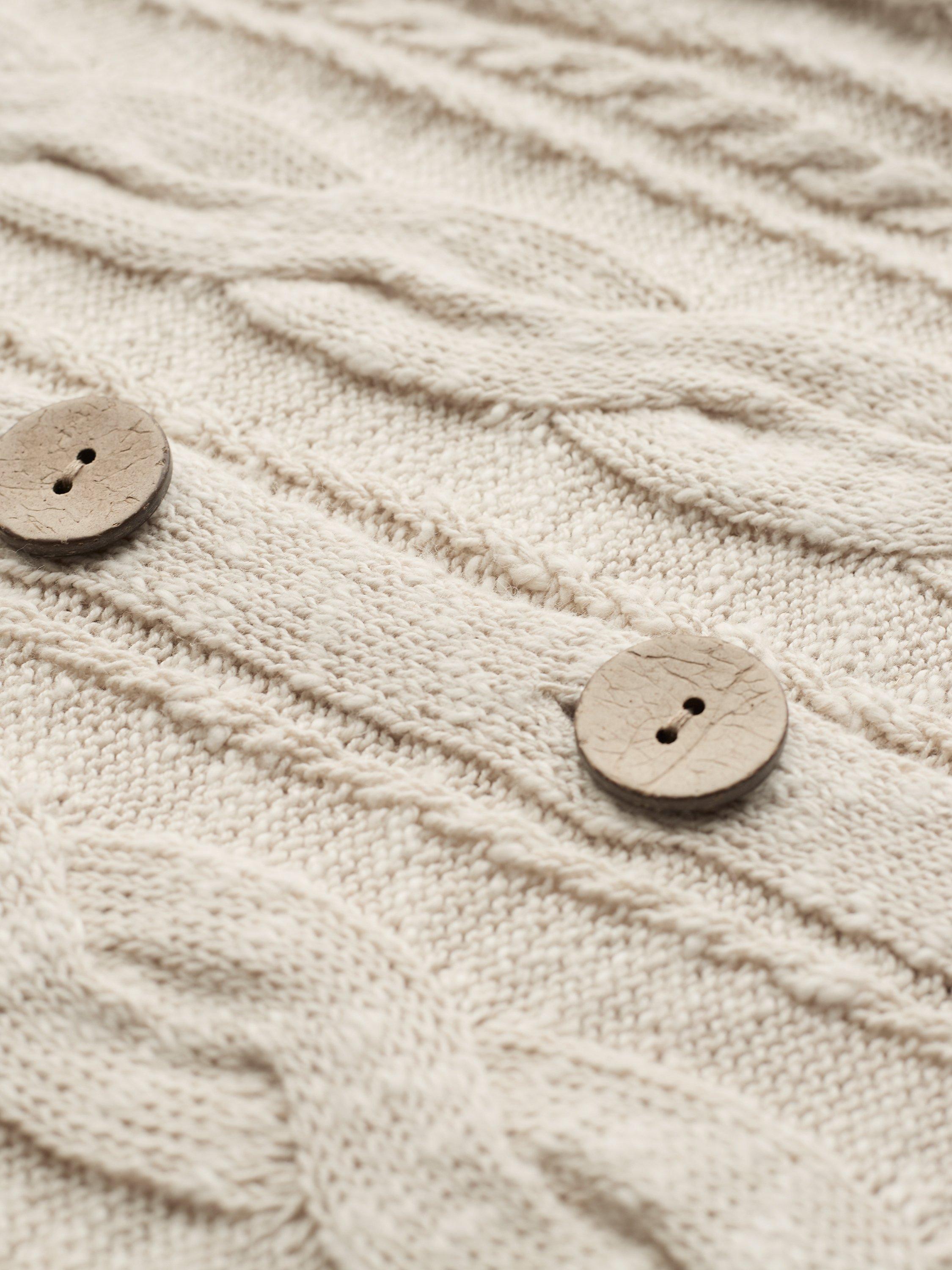 Product image 4 of 7, which shows Celtic & Co. Cable Knit Crew Neck Cardigan, Oatmeal, XS