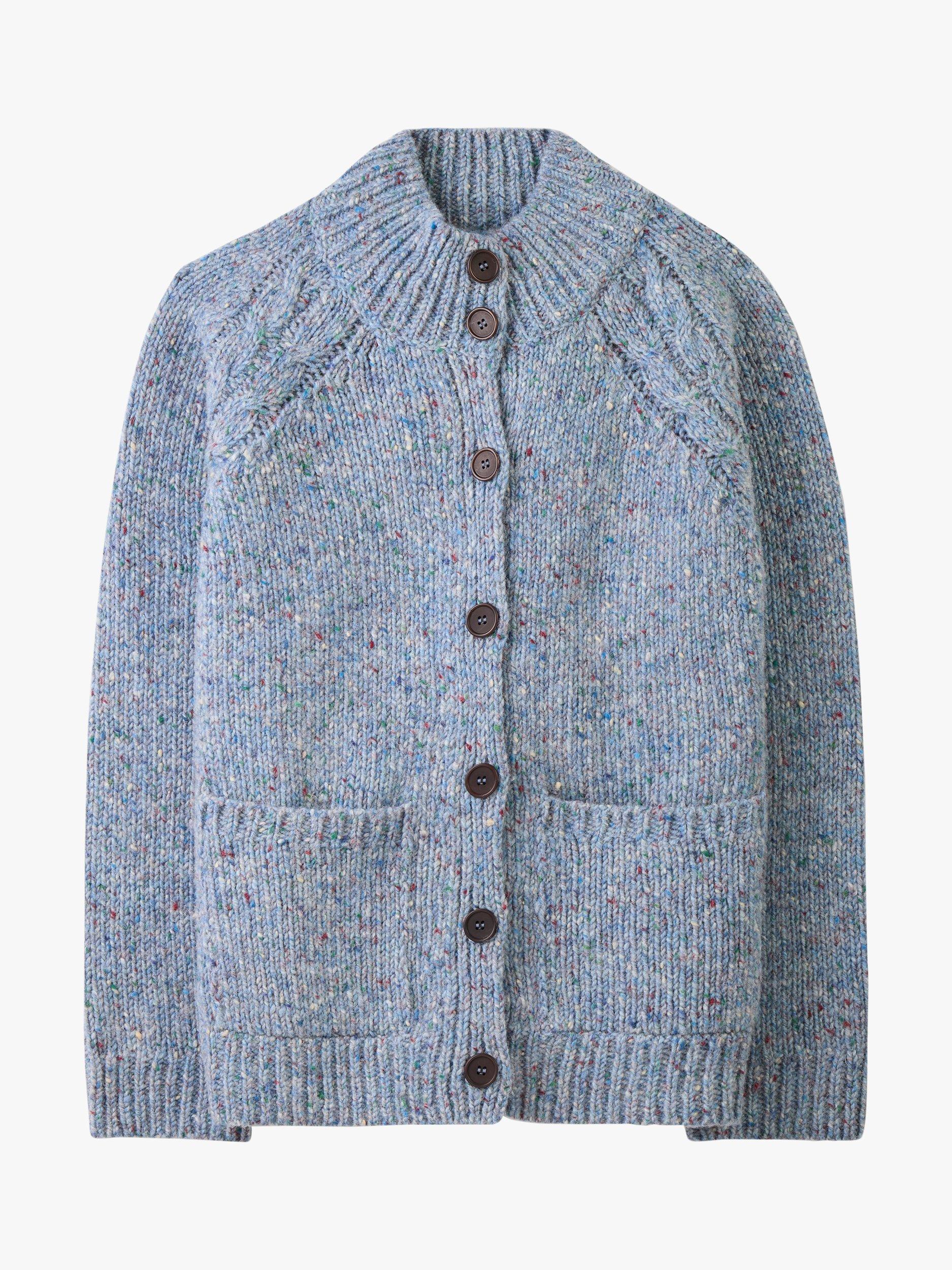 Product image 3 of 7, which shows Celtic & Co. Funnel Neck Pure Wool Cardigan, Vintage Blue, XS