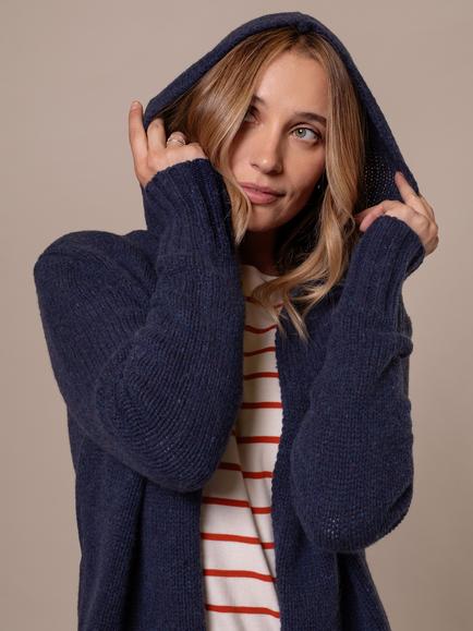 Celtic & Co. Fleck Hooded Pure Wool Coatigan, Navy - view 2, Navy