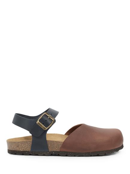 Celtic & Co. Leather Closed Toe Strappy Sandals, Cognac/Navy, Cognac/Navy