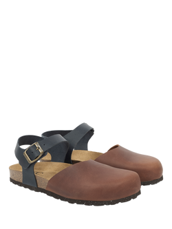 Celtic & Co. Leather Closed Toe Strappy Sandals - view 2, Cognac/Navy