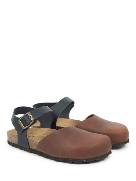 Celtic & Co. Leather Closed Toe Strappy Sandals, Cognac/Navy - view 2, Cognac/Navy
