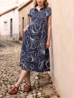 Celtic & Co. Abstract Pure Linen Midi Dress, Navy/White - view 2, Navy/White