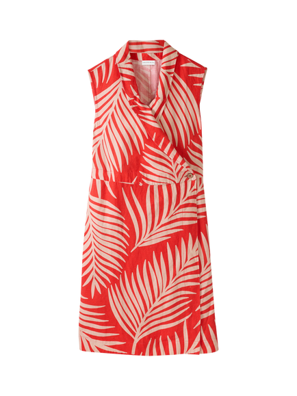 Celtic & Co. Palm Print Pure Linen Wrap Dress, Burnt Orange - view 2, Burnt Orange