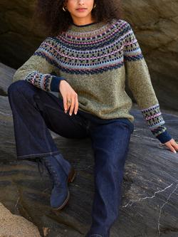 Celtic & Co. Fair Isle Yoke Pure Wool Jumper, Moss/Multi - view 2, Moss/Multi