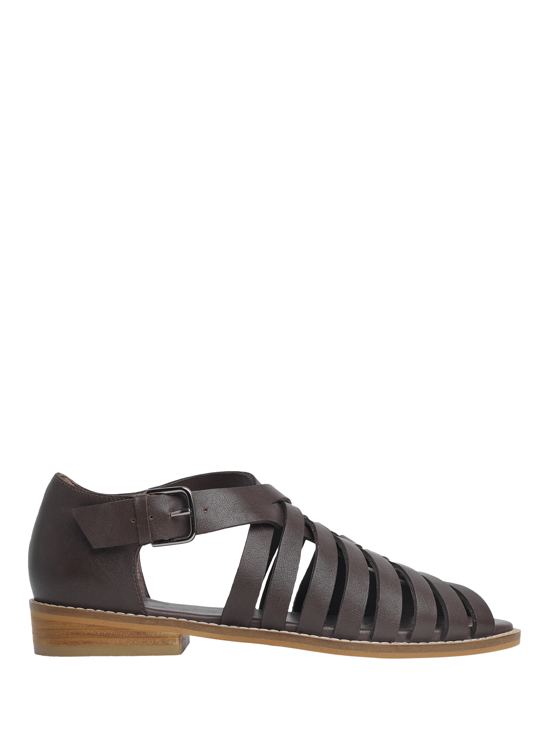 Product image 1 of 6, which shows Celtic & Co. Woven Leather Peep Toe Sandals, Chocolate, EU36