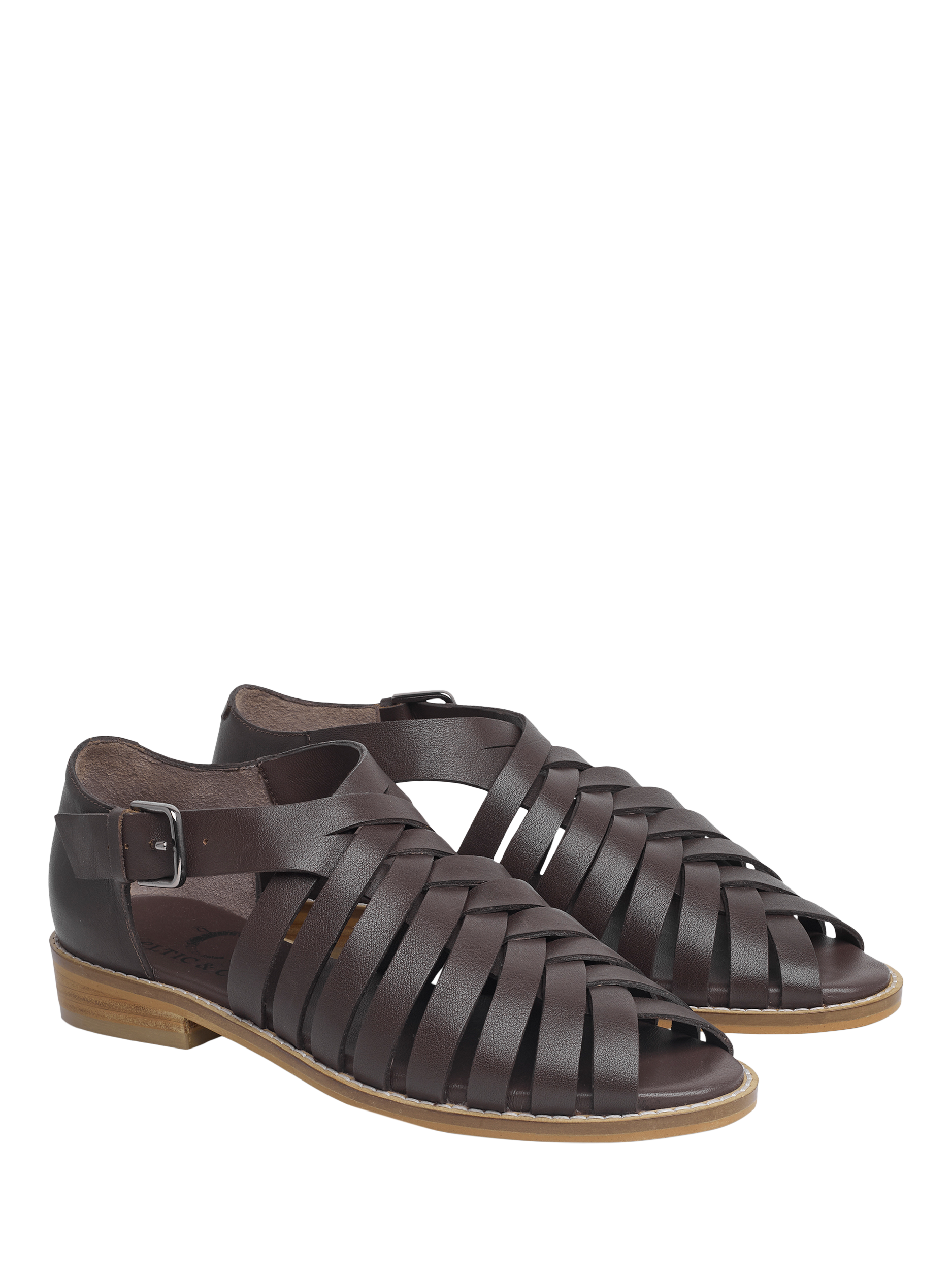 Product image 2 of 6, which shows Celtic & Co. Woven Leather Peep Toe Sandals, Chocolate, EU36