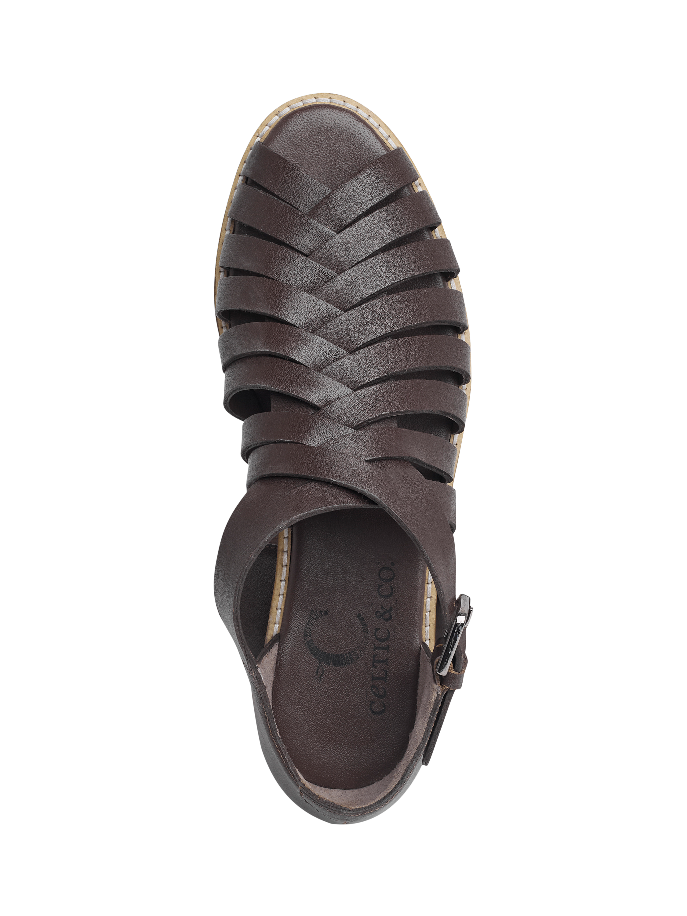 Product image 5 of 6, which shows Celtic & Co. Woven Leather Peep Toe Sandals, Chocolate, EU36