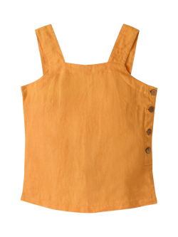 Celtic & Co. Button Detail Square Neck Pure Linen Top, Marigold - view 2, Marigold