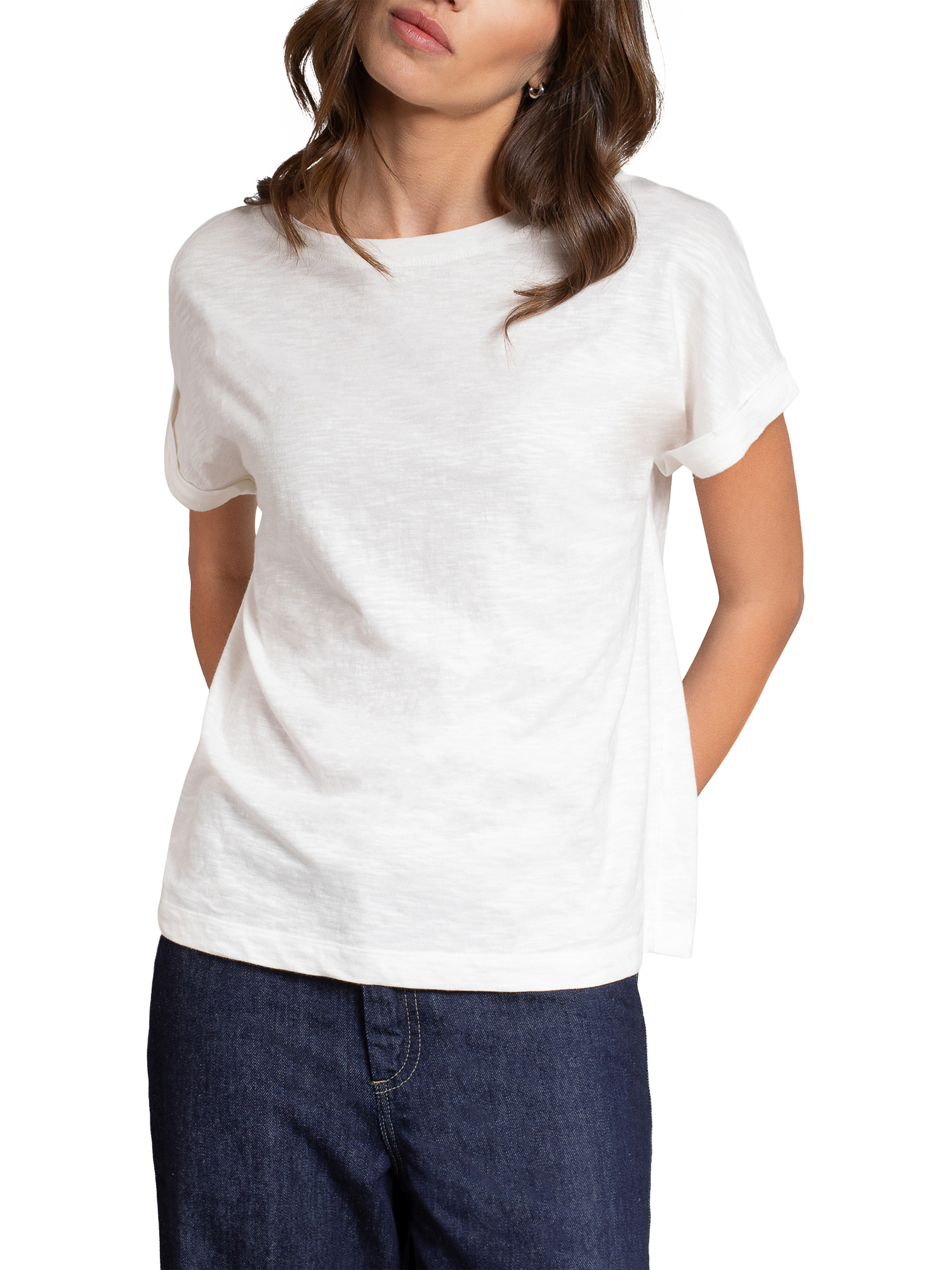 Product image 1 of 5, which shows Celtic & Co. Slub Jersey Grown On Sleeve T-Shirt, Chalk, 8