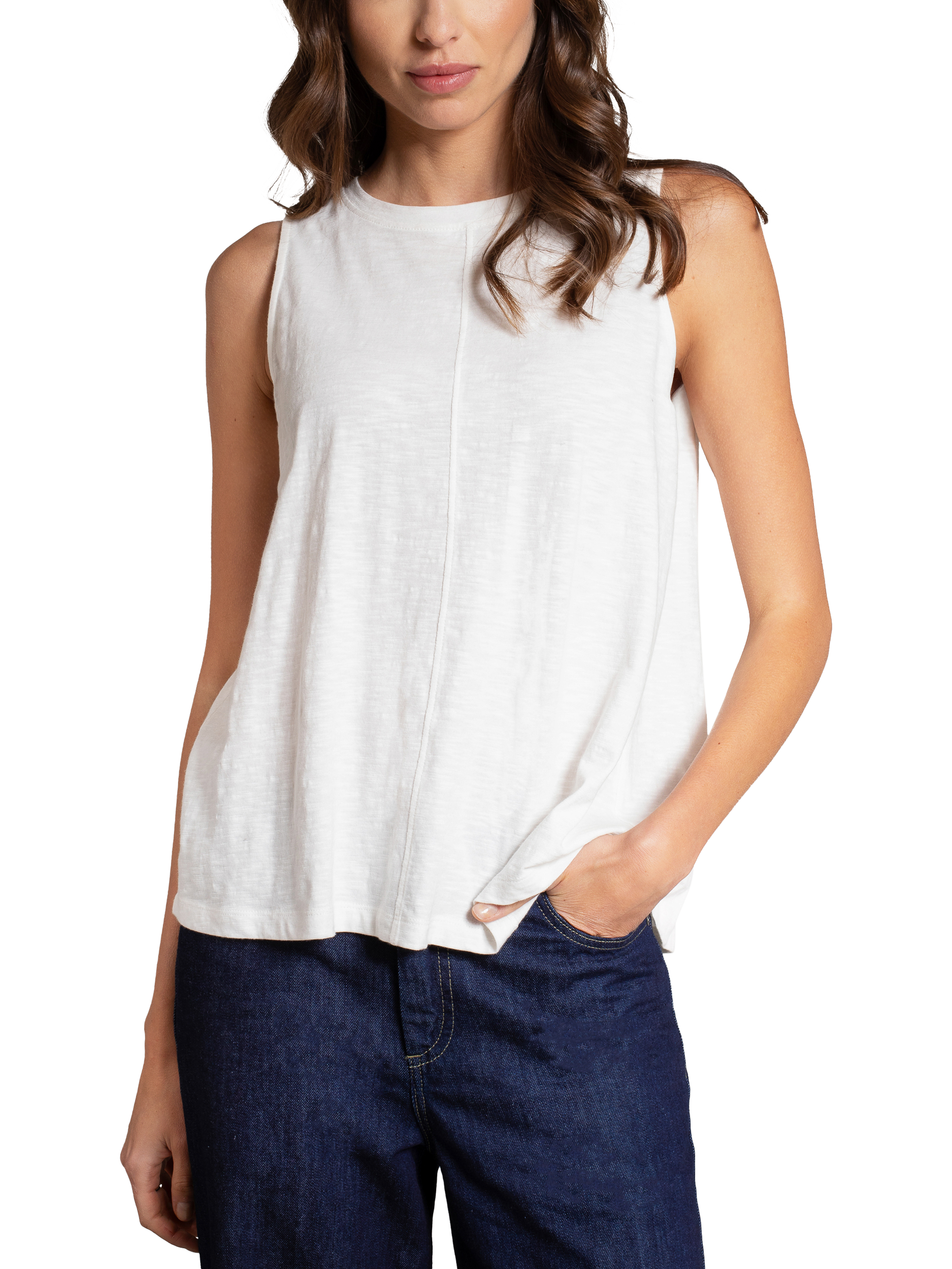 Product image 1 of 5, which shows Celtic & Co. Slub Pleat Back Tank Top, Chalk, 8