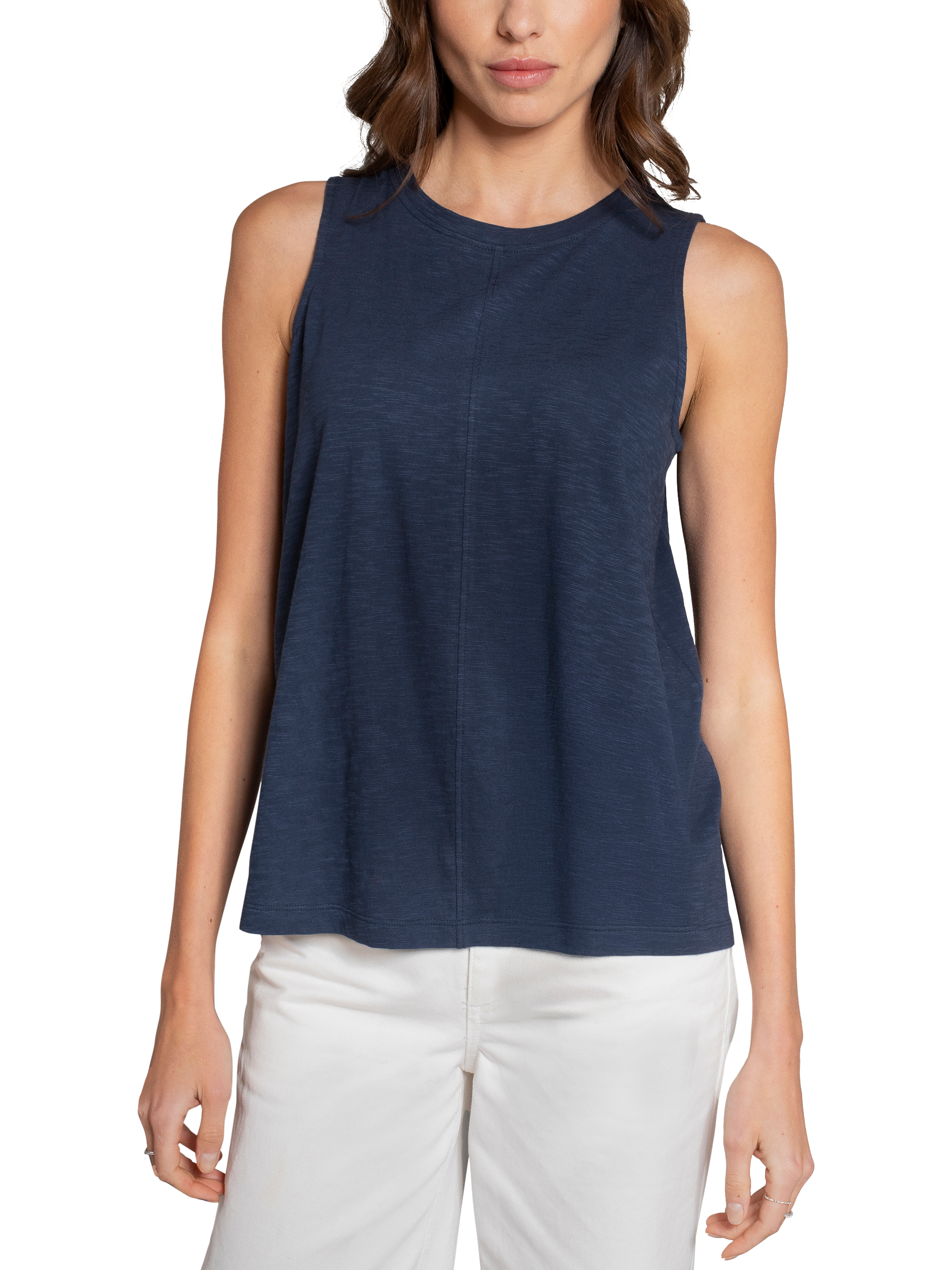 Product image 1 of 5, which shows Celtic & Co. Slub Pleat Back Top, Dark Navy, 8