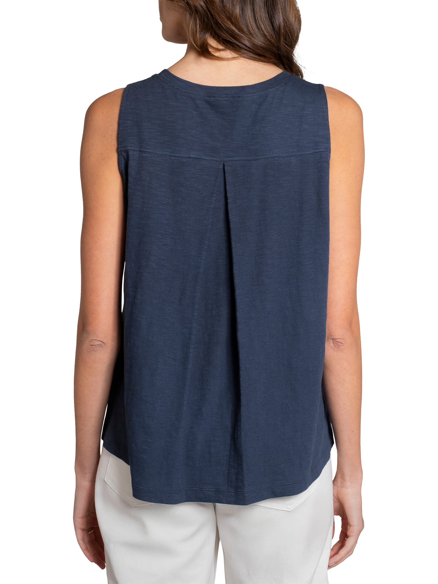 Product image 3 of 5, which shows Celtic & Co. Slub Pleat Back Top, Dark Navy, 8