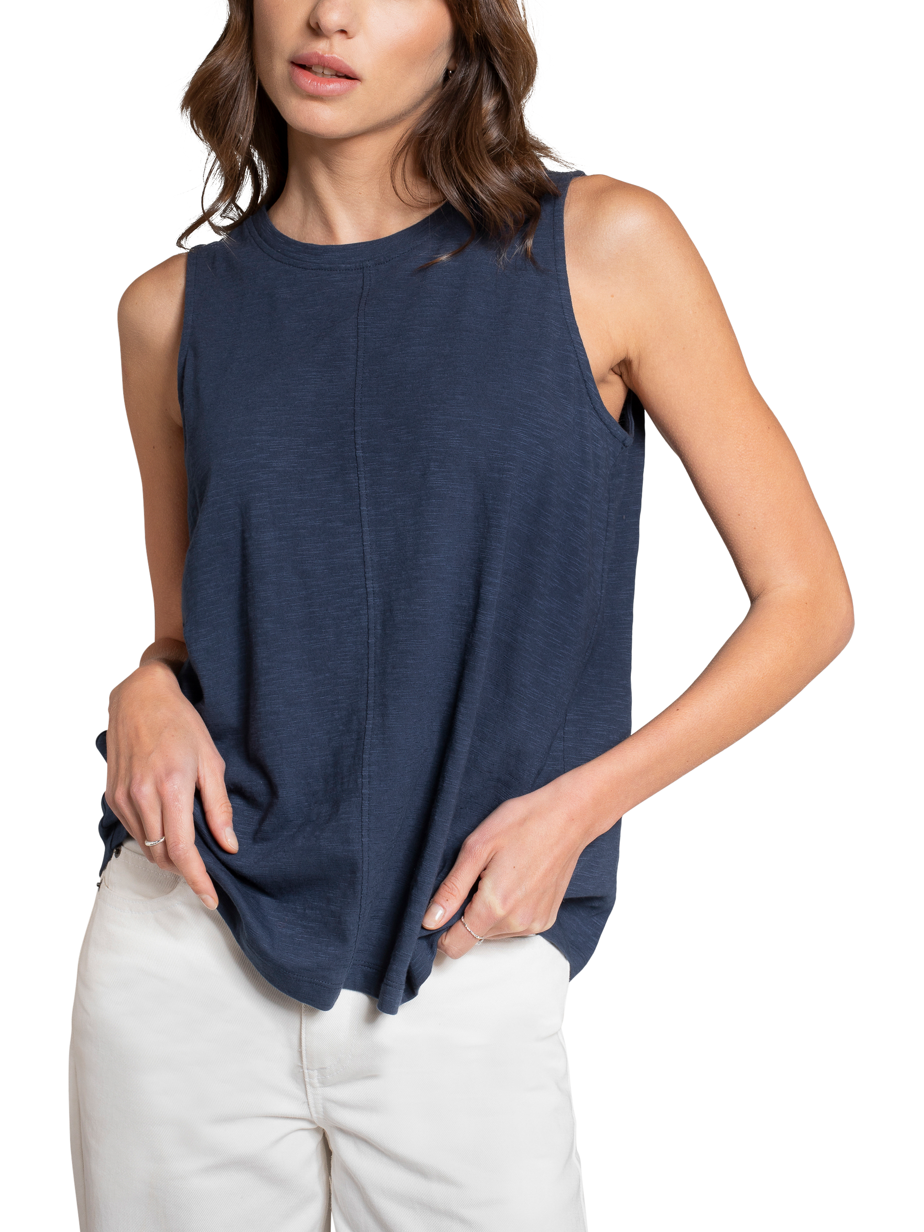 Product image 4 of 5, which shows Celtic & Co. Slub Pleat Back Top, Dark Navy, 8