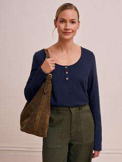 Celtic & Co. Slub Scoop Neck Henley Top, Fennel, Dark Navy