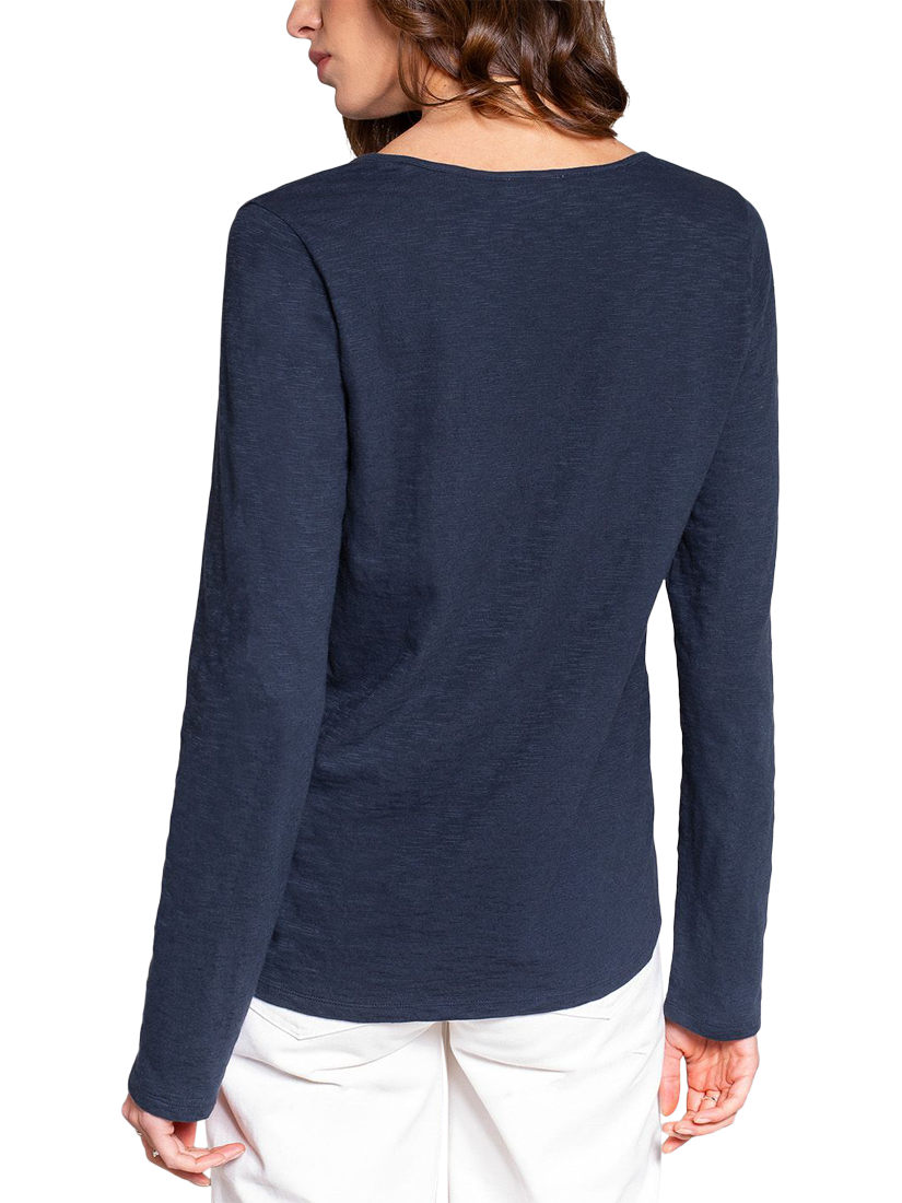 Product image 2 of 5, which shows Celtic & Co. Slub Scoop Neck Henley Top, Fennel, Dark Navy, 8