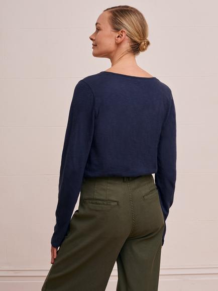 Celtic & Co. Slub Scoop Neck Henley Top, Fennel - view 2, Dark Navy