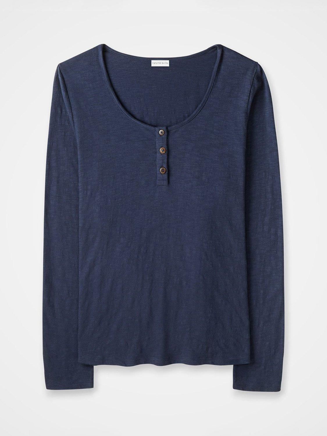 Product image 3 of 5, which shows Celtic & Co. Slub Scoop Neck Henley Top, Fennel, Dark Navy, 8