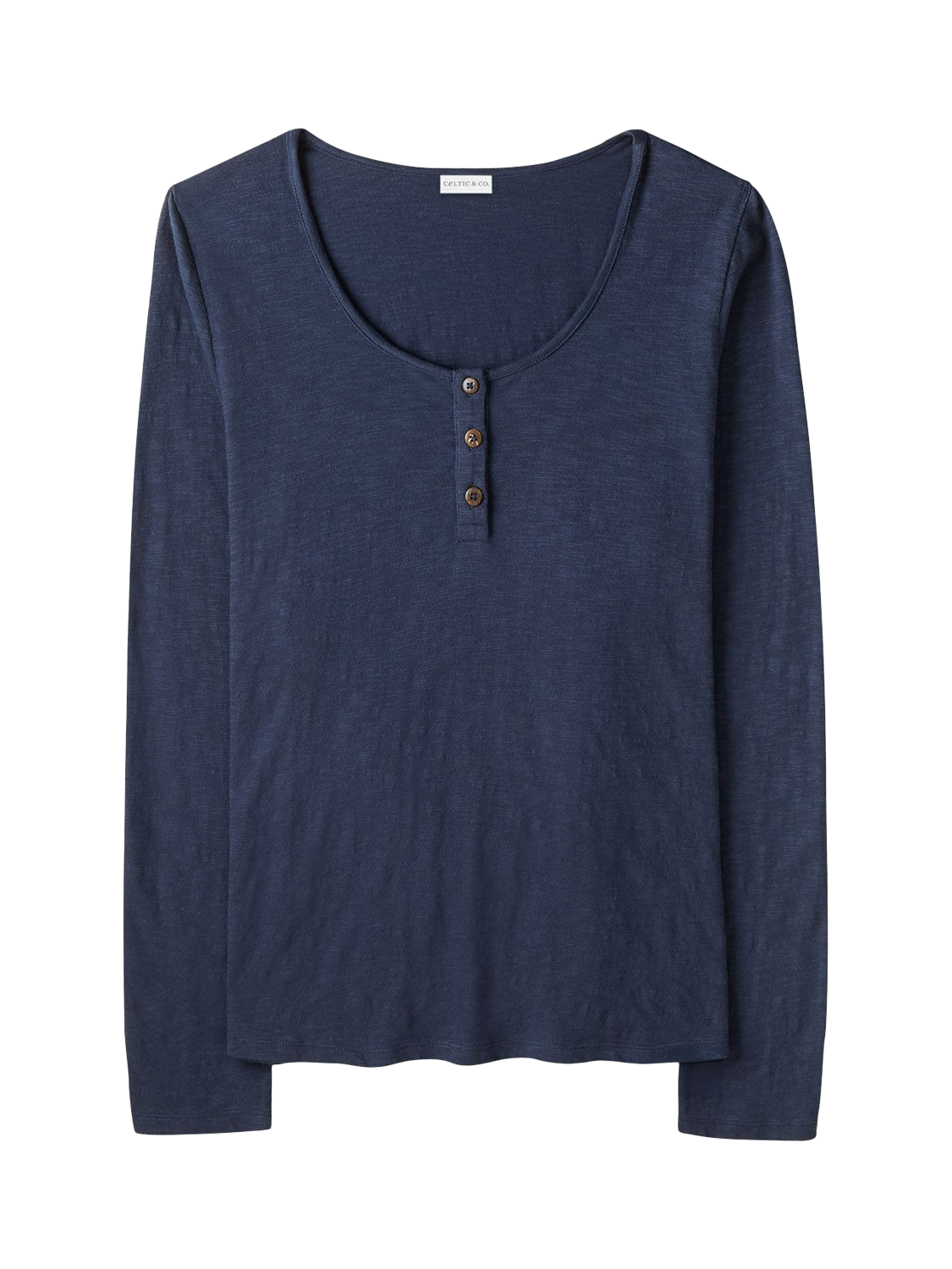 Product image 4 of 5, which shows Celtic & Co. Slub Scoop Neck Henley Top, Fennel, Dark Navy, 8