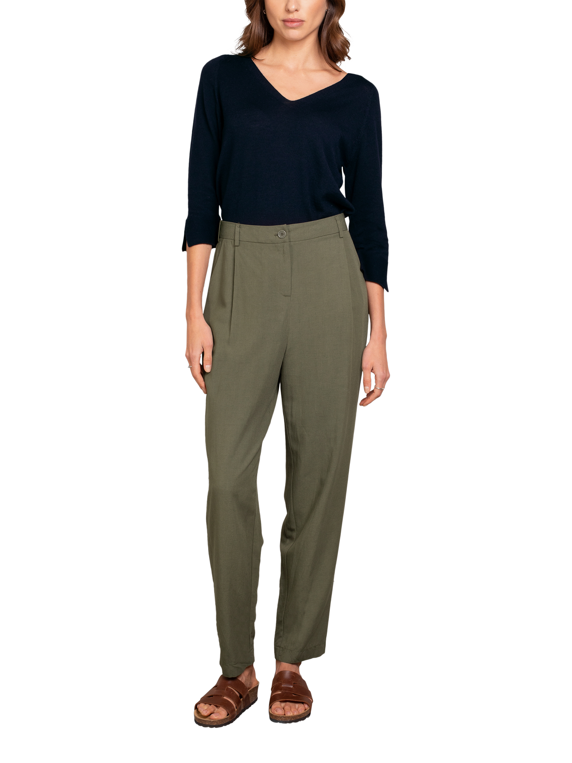 Product image 1 of 5, which shows Celtic & Co. Casual Tapered Trousers, Khaki, 8