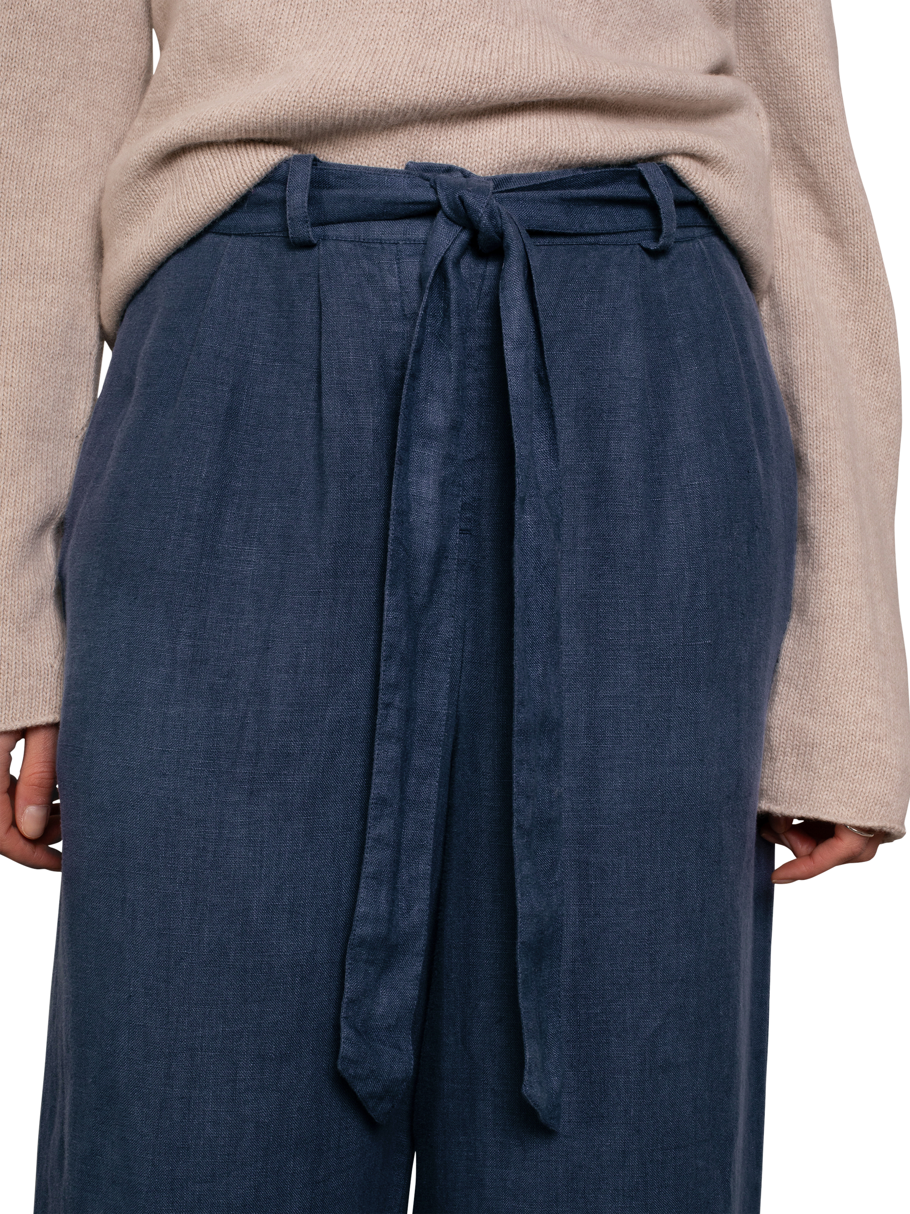 Product image 2 of 2, which shows Celtic & Co. Self Tie Pure Linen Wide Leg Trousers, Dark Navy, 8