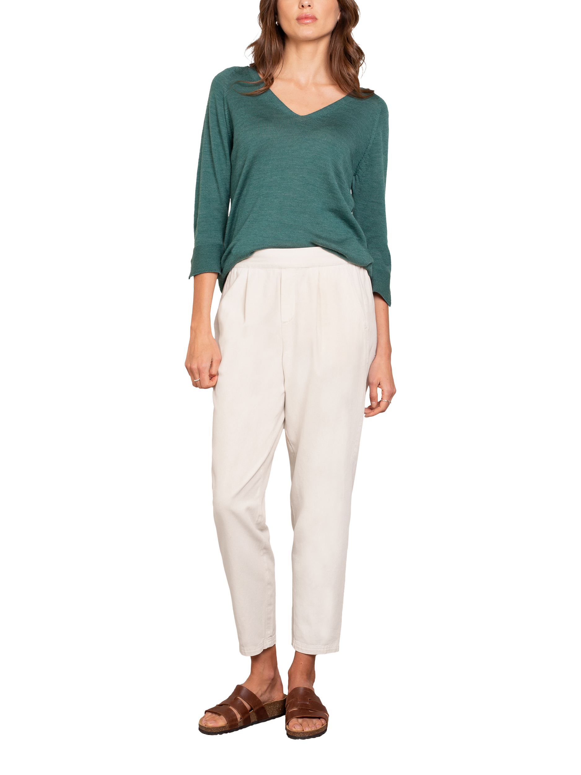 Product image 3 of 7, which shows Celtic & Co. Garment Dyed Cotton Twill Tapered Trousers, Oatmeal, 8