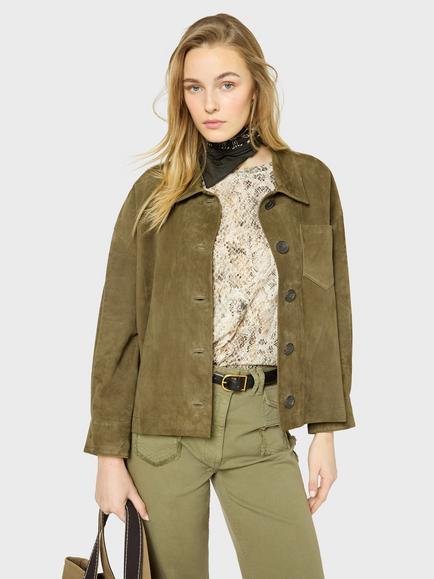 Gerard Darel Rose Suede Jacket, Khaki Green, Khaki Green