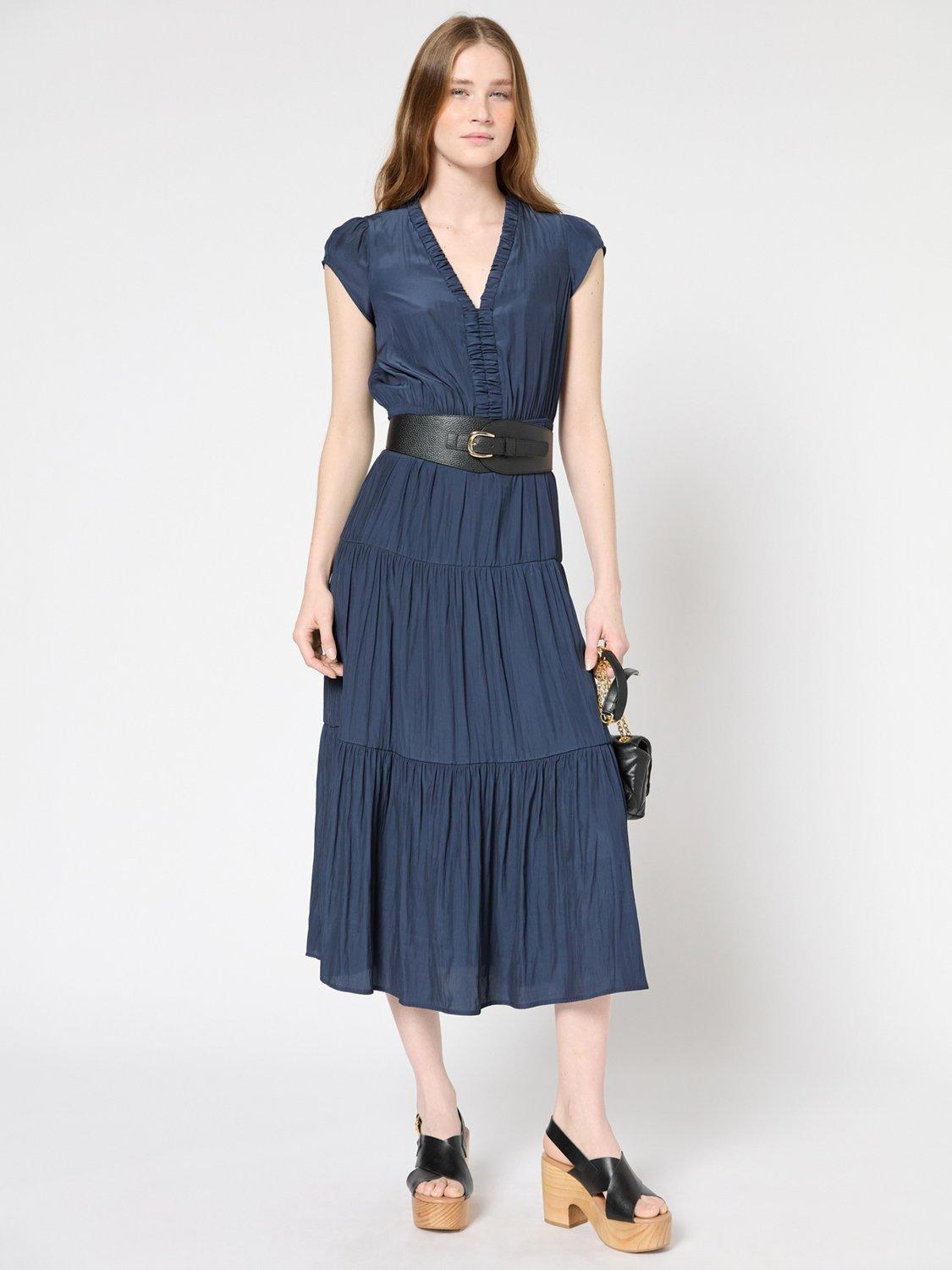 Product image 1 of 6, which shows Gerard Darel Paige Tiered Midi Dress, Navy, 10