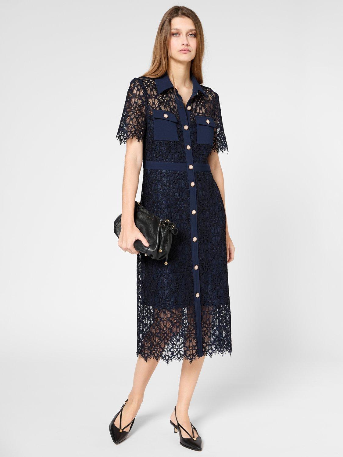 Product image 1 of 6, which shows Gerard Darel Perle Lace Shirt Dress, Navy, 6