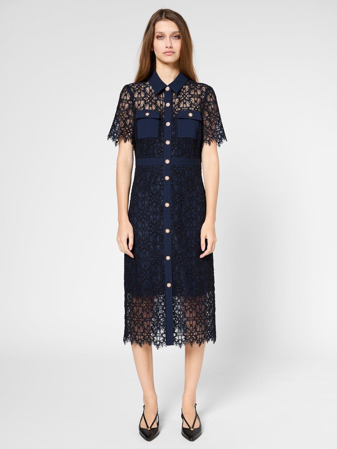 Product image 2 of 6, which shows Gerard Darel Perle Lace Shirt Dress, Navy, 6