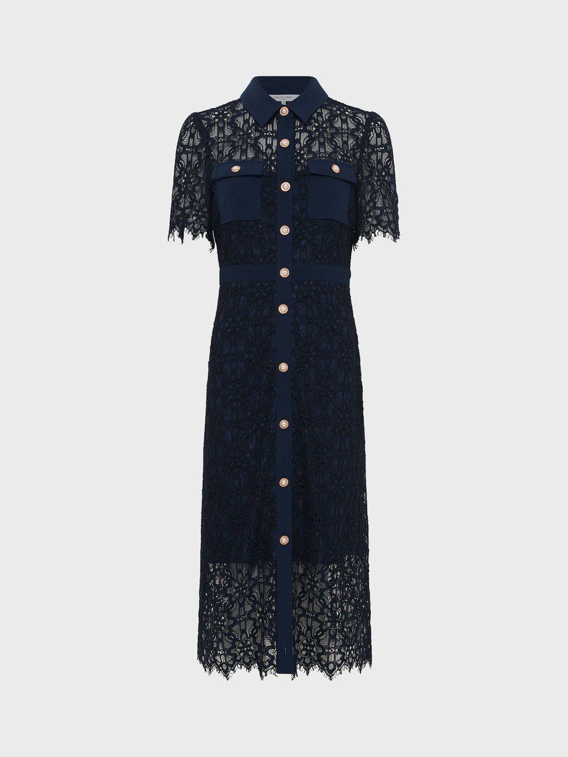 Product image 4 of 6, which shows Gerard Darel Perle Lace Shirt Dress, Navy, 6