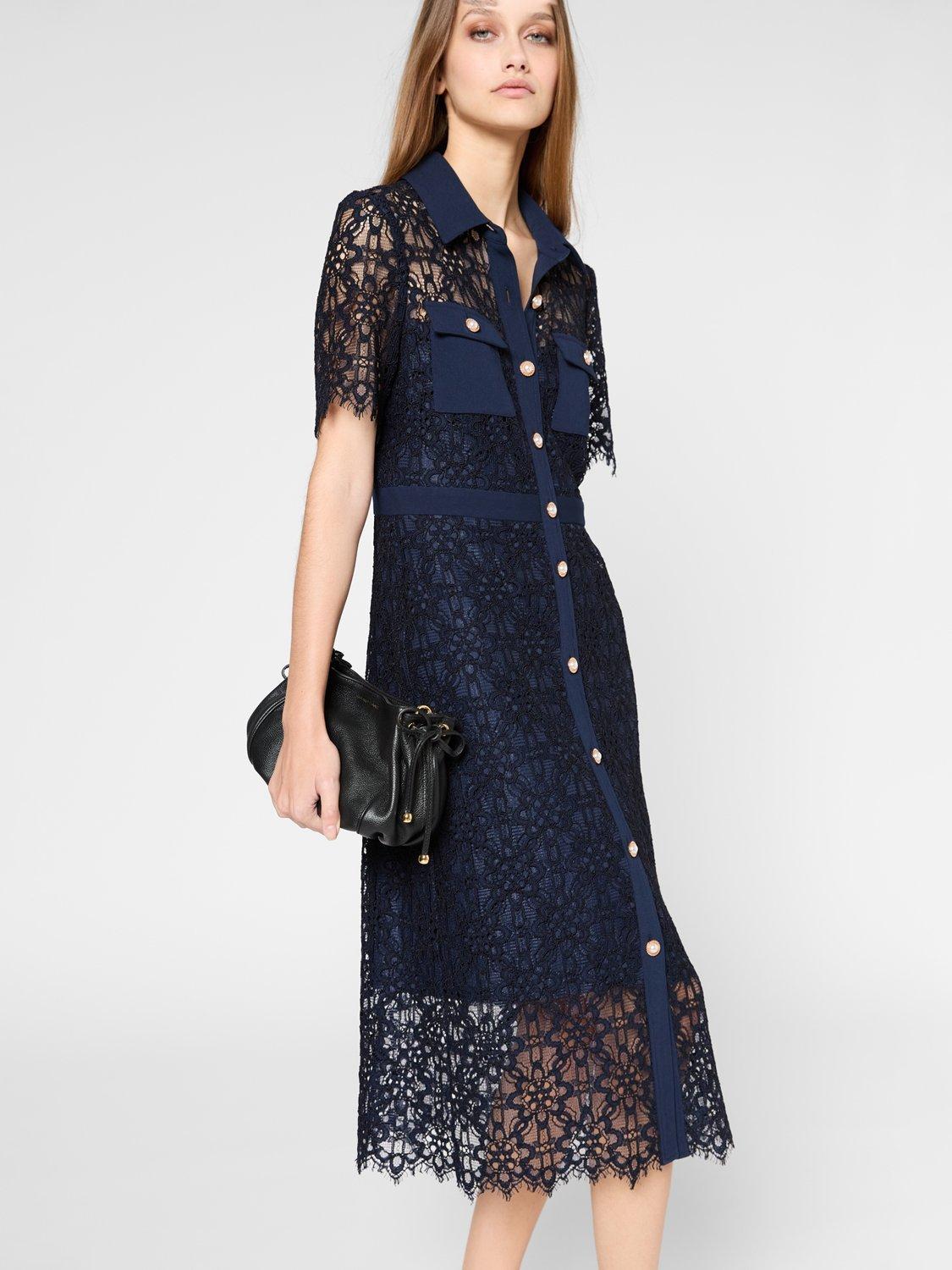 Product image 5 of 6, which shows Gerard Darel Perle Lace Shirt Dress, Navy, 6