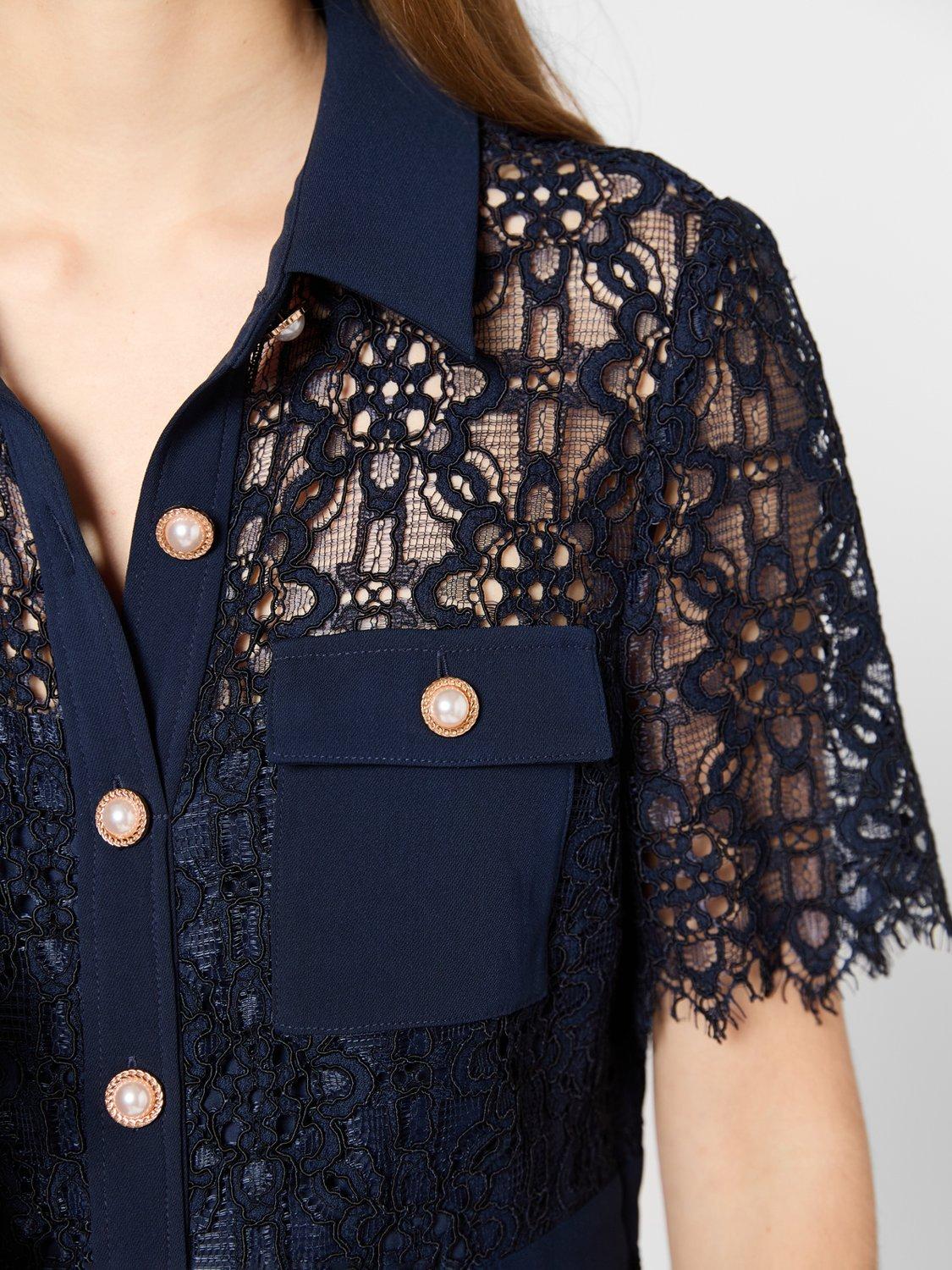 Product image 6 of 6, which shows Gerard Darel Perle Lace Shirt Dress, Navy, 6
