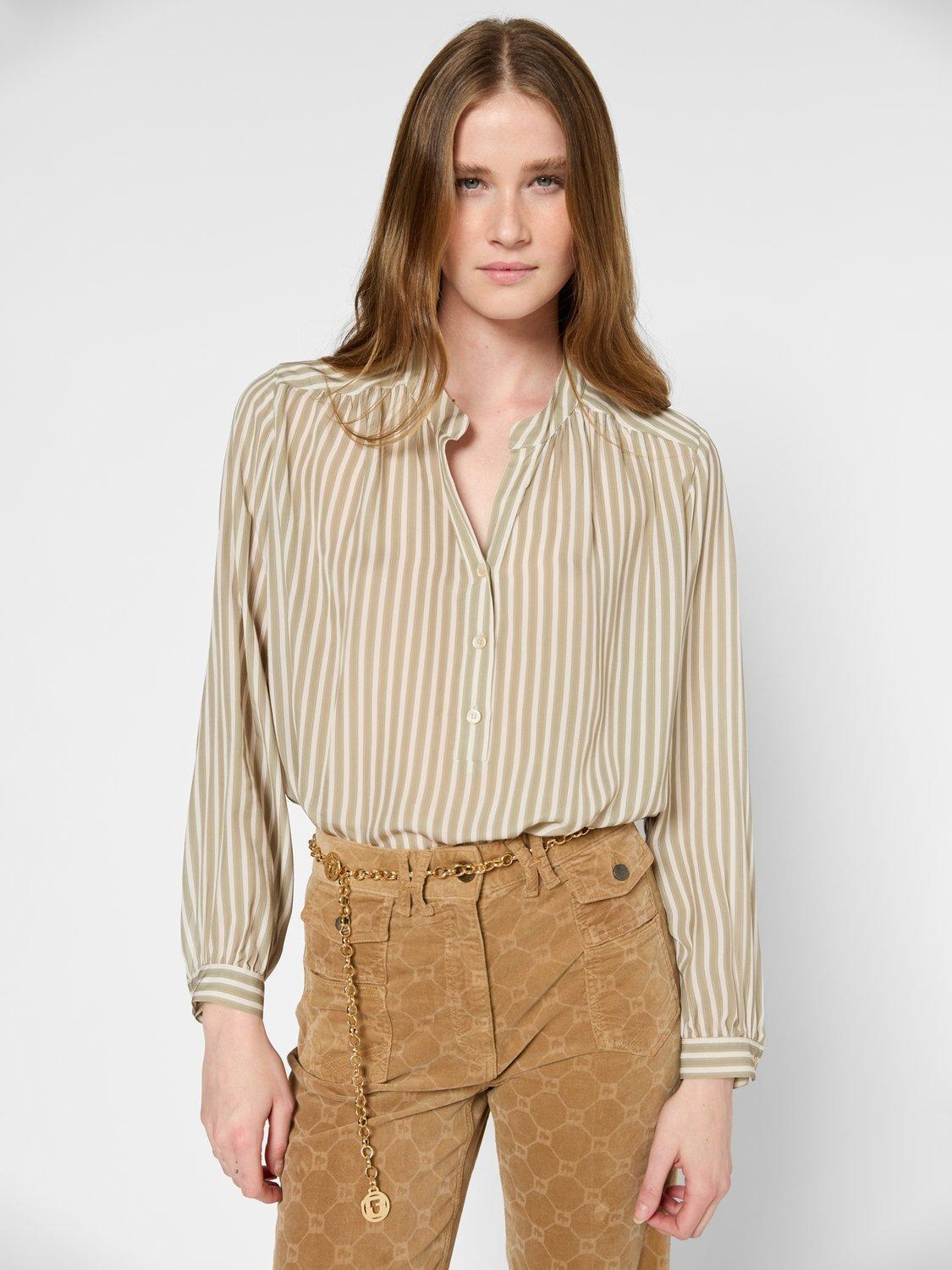 Product image 1 of 2, which shows Gerard Darel Unyka Striped Blouse, Khaki, 8