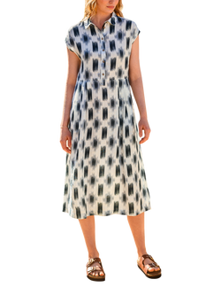 Celtic & Co. Abstract Ikat Pure Linen Midi Dress, Navy, Navy