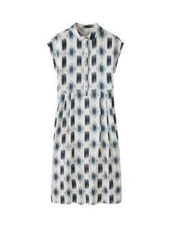 Celtic & Co. Abstract Ikat Pure Linen Midi Dress, Navy - view 2, Navy
