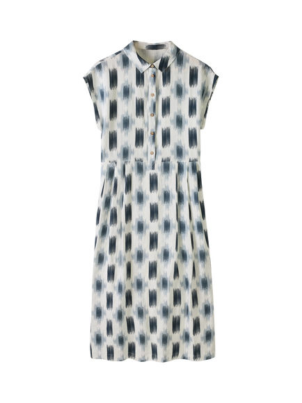 Celtic & Co. Abstract Ikat Pure Linen Midi Dress, Navy - view 2, Navy